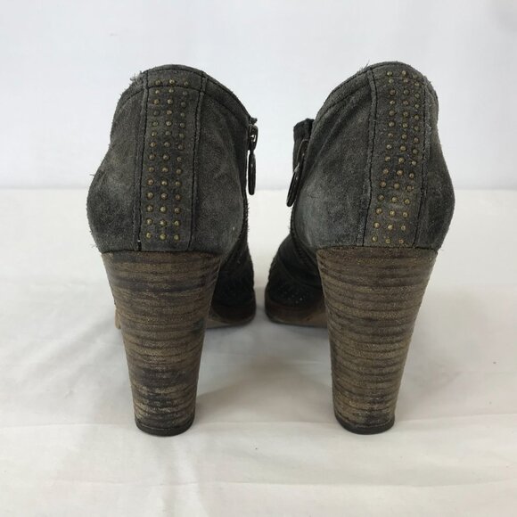 FLORENTINI + BAKER ~ WOMENS 37 ~ GRAY SUEDE STUDDED BOOTIES WITH HEEL - Picture 5 of 8